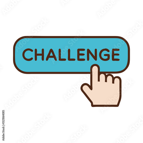 Challenge button icon with hand pressing, motivation concept