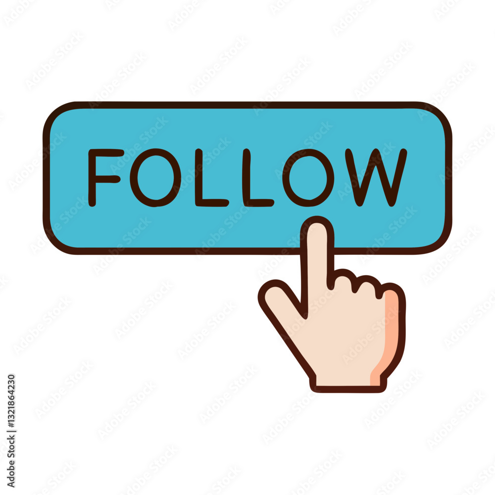 Follow button icon with hand gesture, social media engagement concept Follow button icon with hand gesture, social media engagement concept