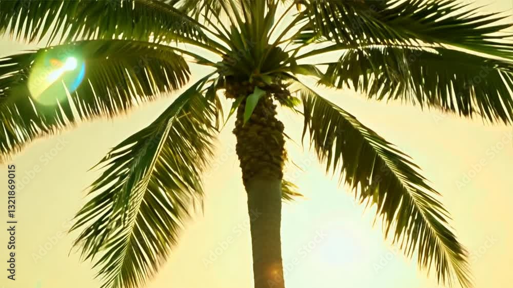 Tropical Palm Tree Silhouetted Against Vibrant Sunset Glow Tropical Palm Tree Silhouetted Against Vibrant Sunset Glow