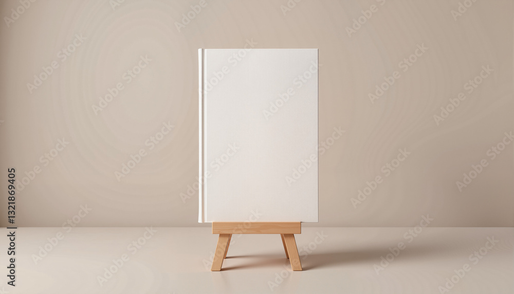 Blank book on wooden easel against neutral background Blank book on wooden easel against neutral background