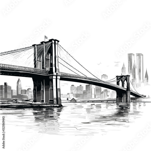Brooklyn Bridge. Brooklyn Bridge hand-drawn comic illustration. Vector doodle style cartoon illustration