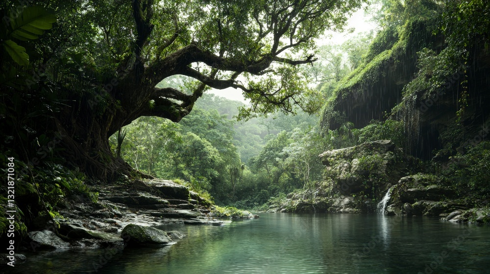 Cultural traditions explained by tribe member amidst lush jungle nature and indigenous heritage Cultural traditions explained by tribe member amidst lush jungle nature and indigenous heritage