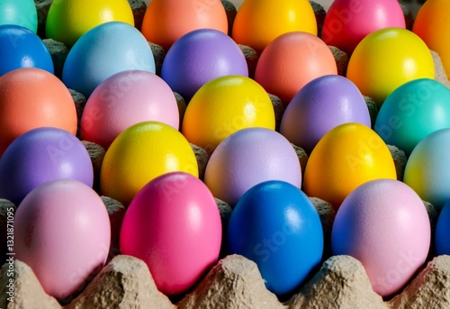 colorful eggs in egg cartons for Easter