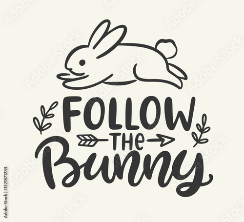 Follow the bunny Easter banner brush lettering