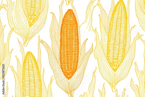 Decorative Illustration of Corn Cob Pattern on White Background