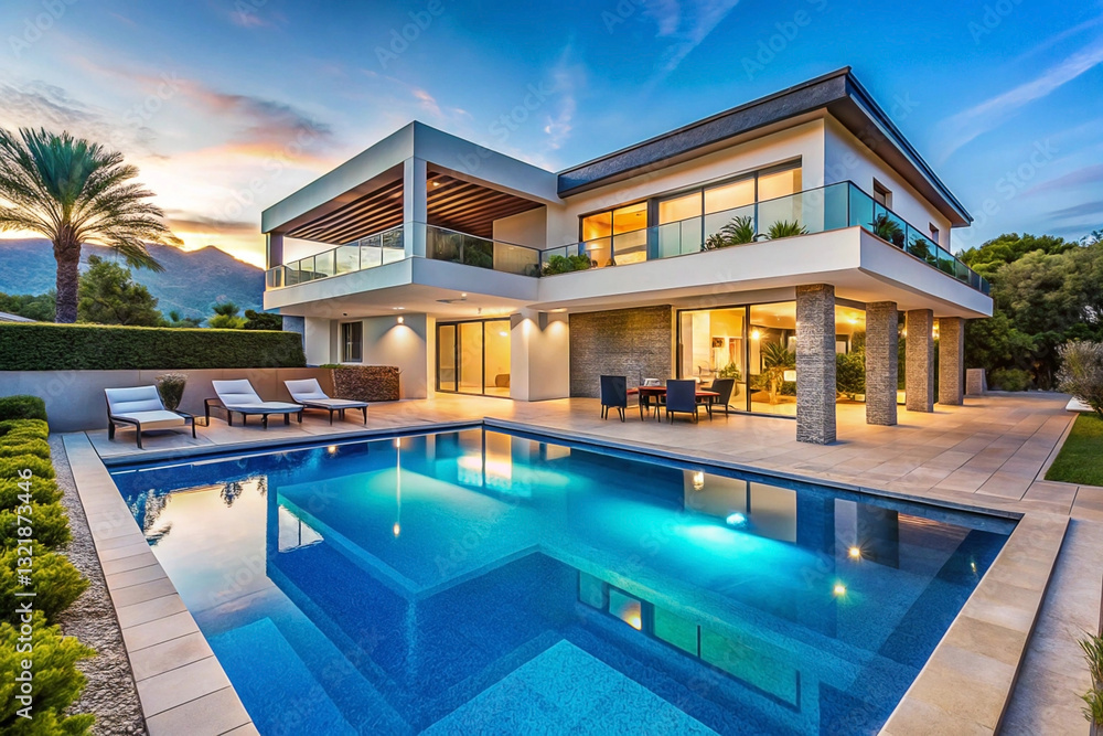 Modern luxury villa with infinity pool, breathtaking mountain views Modern luxury villa with infinity pool, breathtaking mountain views