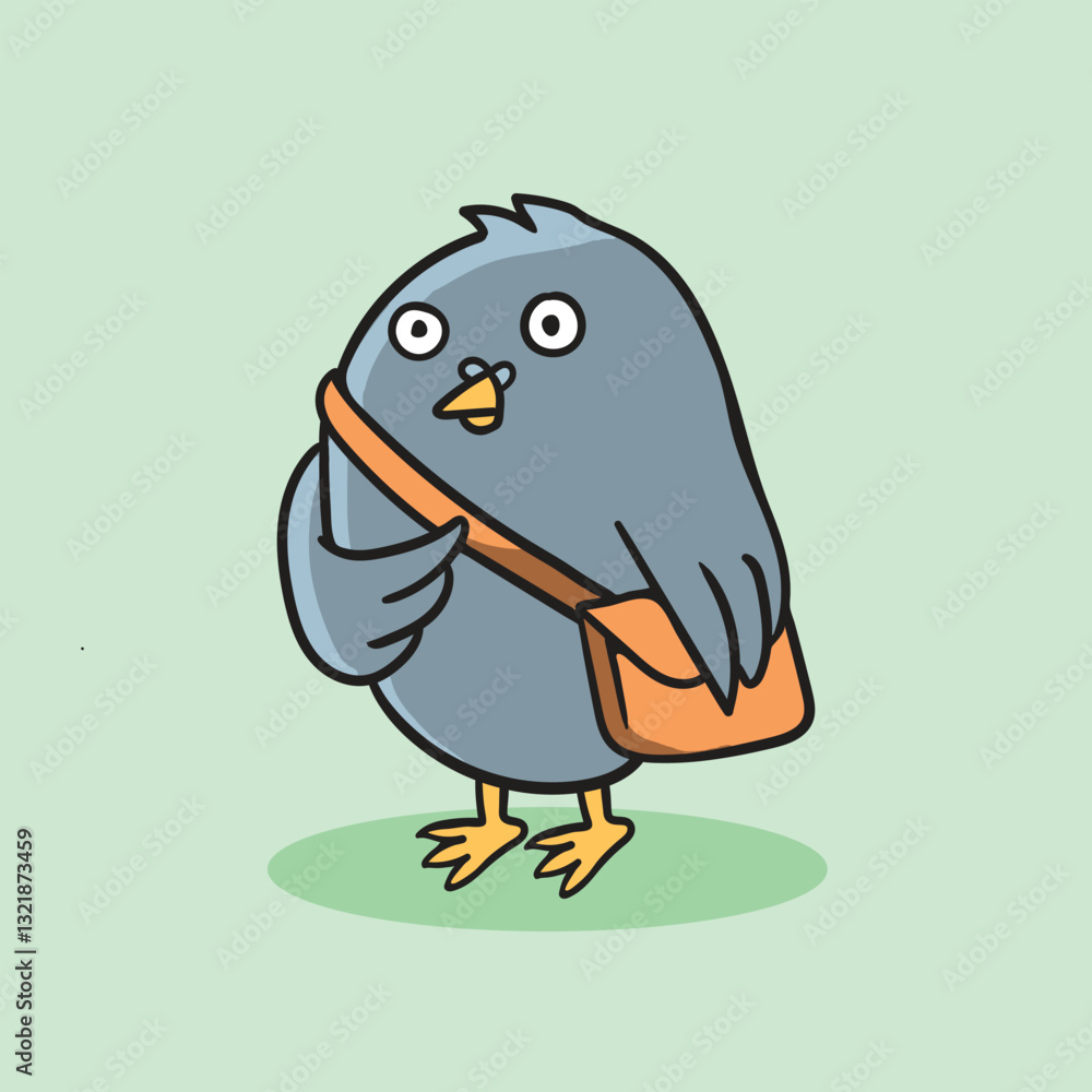 Cute pigeon holding a delivery bag with wide eyes Cute pigeon holding a delivery bag with wide eyes