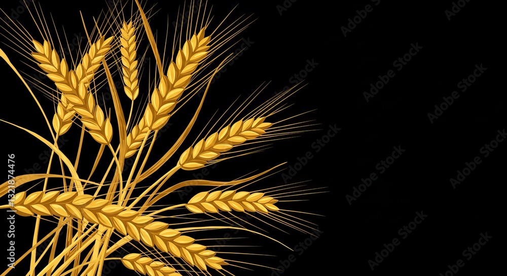Golden wheat illustration on a dark background. Harvest, grain design perfect for food, agriculture, or rustic themes. Golden wheat illustration on a dark background. Harvest, grain design perfect for food, agriculture, or rustic themes.