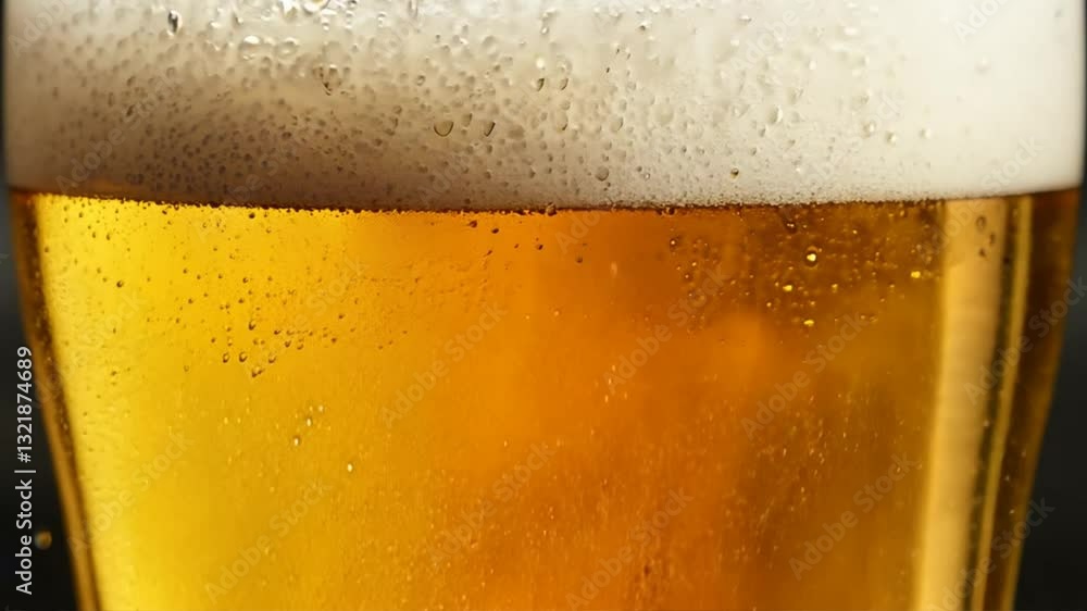 Close-Up View of Refreshing Golden Beer with Bubbles and Foam Close-Up View of Refreshing Golden Beer with Bubbles and Foam