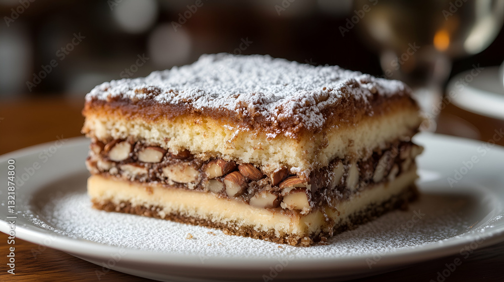 Almond cake with powdered sugar