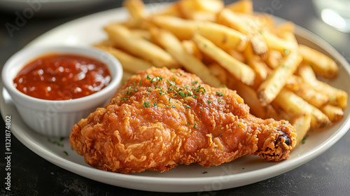 Obraz na płótnie Fried chicken with fries and dipping sauce w salonie