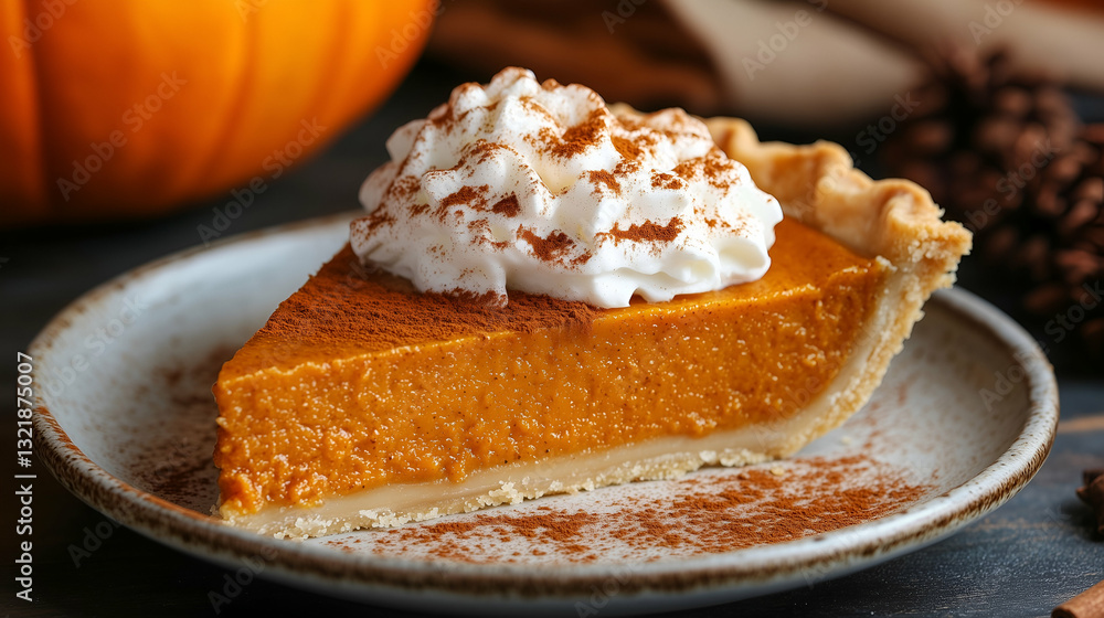 Pumpkin pie with whipped cream