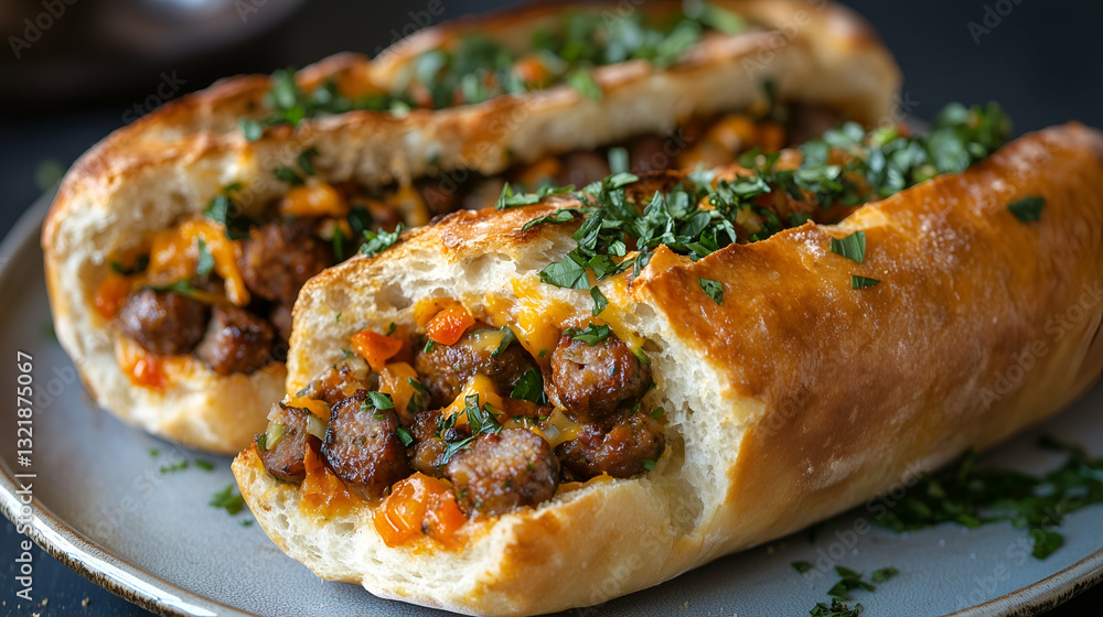 Sausage-stuffed baguette