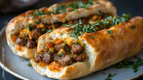 Obraz na płótnie Sausage-stuffed baguette w salonie