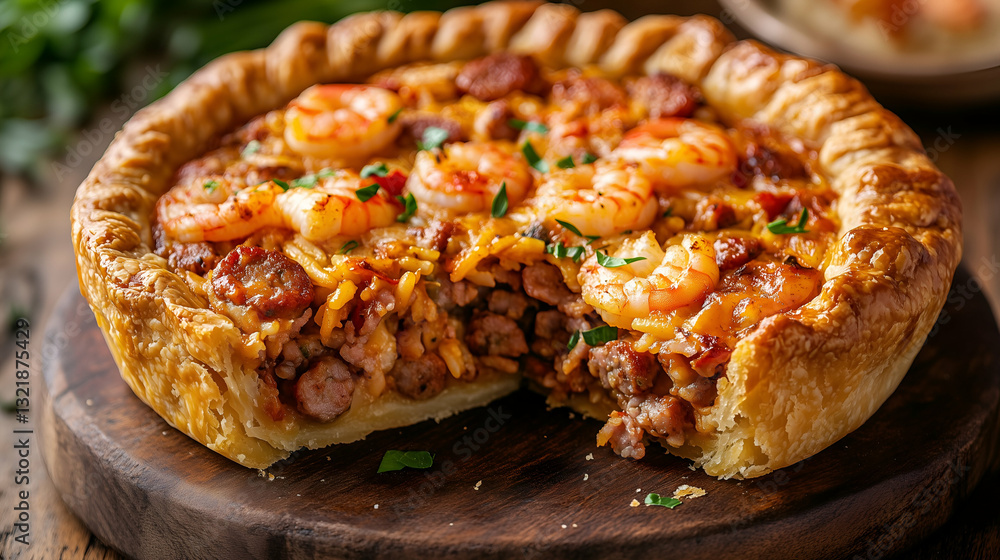 Savory seafood and sausage pie