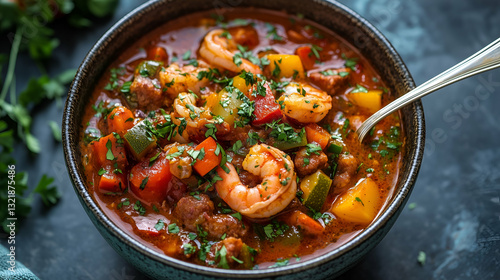 Obraz na płótnie Spicy shrimp and sausage stew w salonie