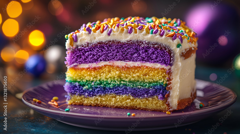 Colorful rainbow cake with sprinkles