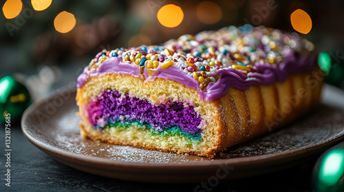Obraz na płótnie Festive rainbow cake with sprinkles w salonie