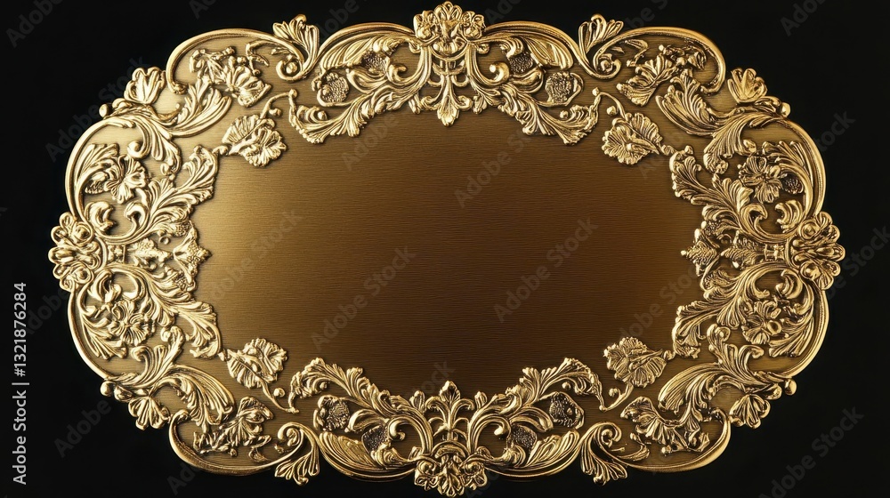 An ornate golden oval decorative frame on a dark surface An ornate golden oval decorative frame on a dark surface