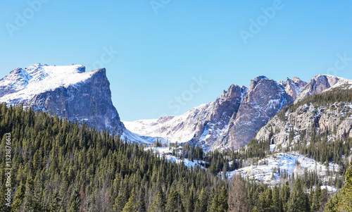 Hallett Peak as Seen from Bear Lake Parking Lot in Rocky Mountain National Park, Colorado