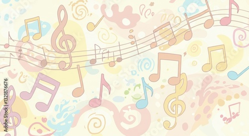 Colorful musical notes on a pastel background 