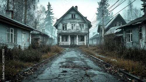 Grey Dilapidated Wooden House on a Rainy Day in Abandoned Village