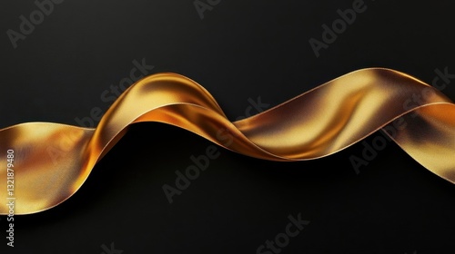 A flowing golden ribbon floats against a dark black background