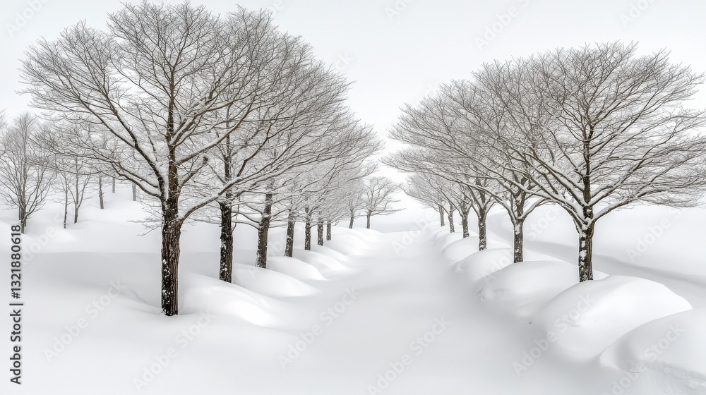 Snowy Path Through Winter Trees Tranquil White Landscape Snowy Path Through Winter Trees Tranquil White Landscape