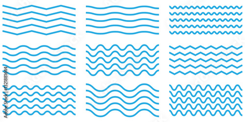 Wave line set. Vector water waves. Set of wavy zigzag lines.