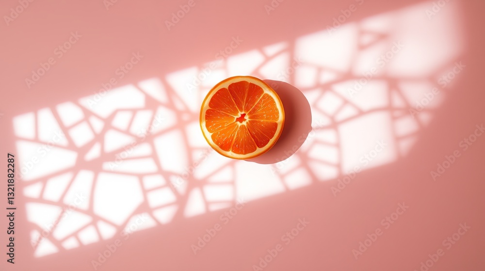 Orange Slice, Pink Background, Sunlight, Shadow, Minimalist, Summer, Vibrant, Citrus, Fresh, Healthy