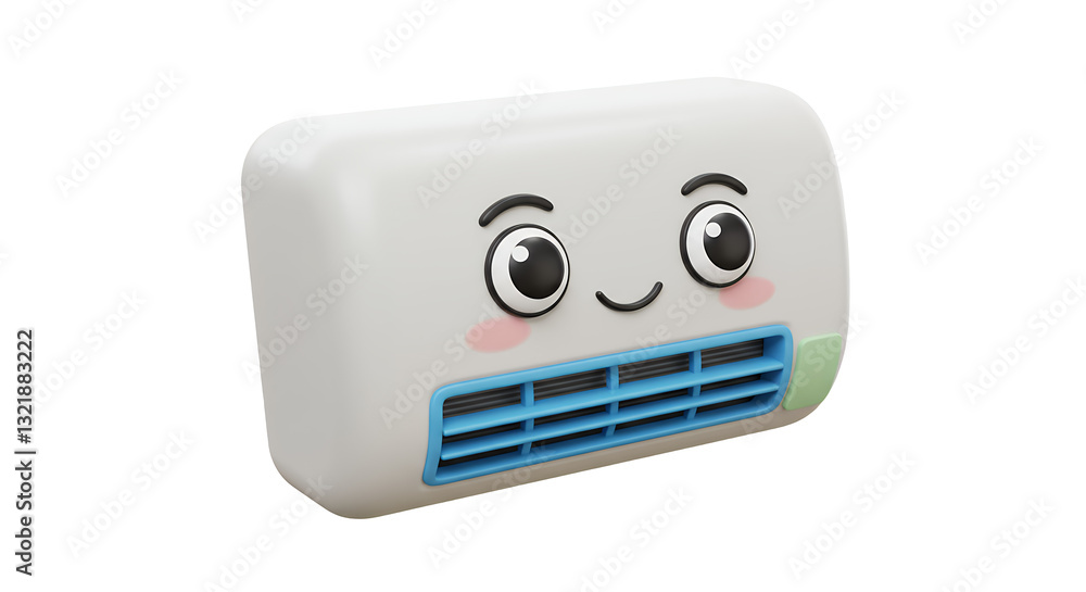 Fototapeta premium Cartoon Air Conditioner Smiling Isolated on White Background Freshness Concept