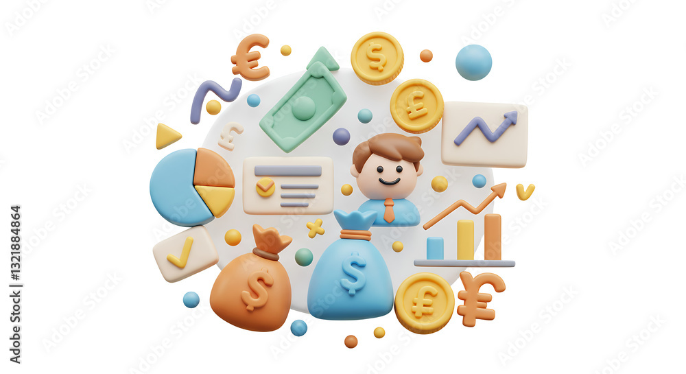 Financial success icons and graph shows business opportunities for investments Financial success icons and graph shows business opportunities for investments