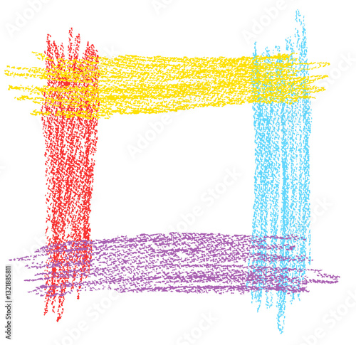 Obraz na płótnie Hand drawn square frame, design element, copy space or background. Crayon, pastel chalk or pencil style grainy grunge border texture. Vector vibrant bright rough scribbles template for banner message w salonie
