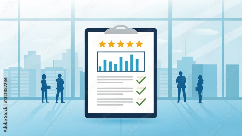 Obraz premium business report concept Professional report with charts and ratings, set against a modern office backdrop.