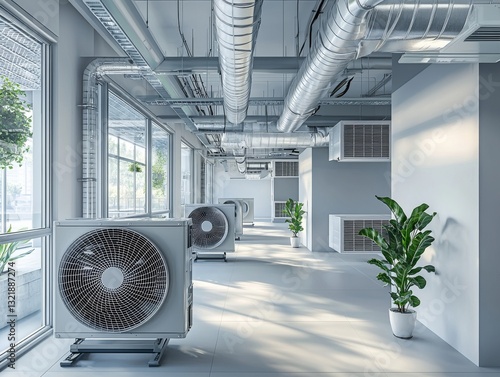 Obraz na płótnie HVAC systems and air conditioning units installed in a modern office space w salonie