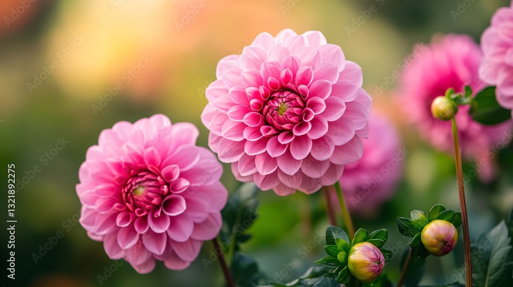 Fototapeta premium Beautiful Dahlia Flowers Blooming in the Garden - Professional Image Usage