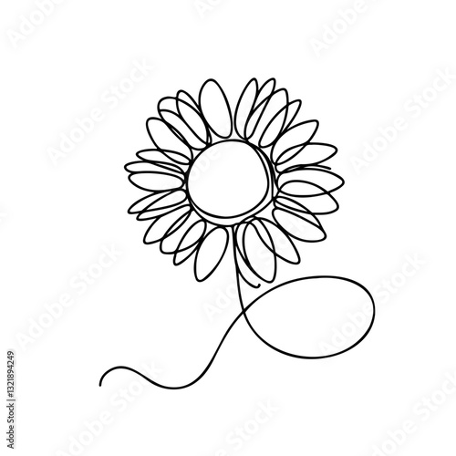 Sunflower line art drawing in black and white