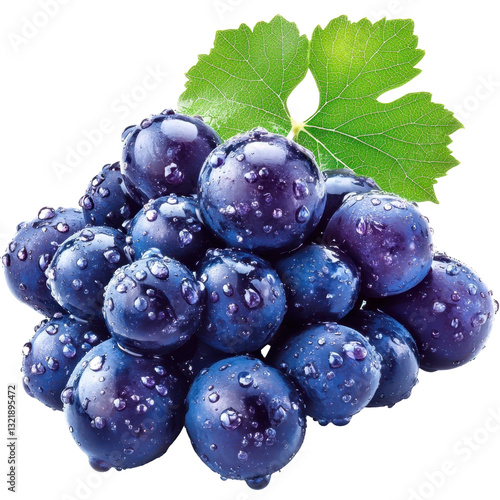 Wallpaper Mural Juicy Blueberry Bunch: A close-up studio shot showcasing a ripe, succulent cluster of blueberries, with a vibrant green leaf, offering a visual feast Torontodigital.ca