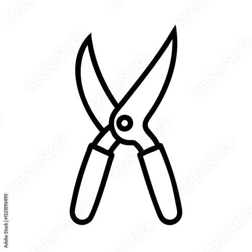 Pruning shears, minimalistic design, black outline, white background, copy space
