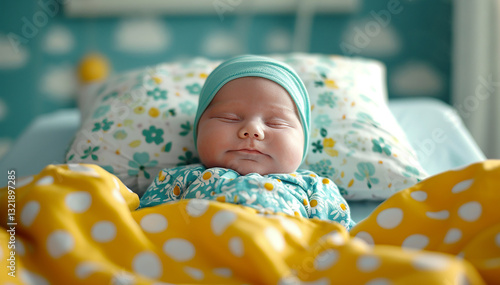 Wallpaper Mural Newborn Caucasian baby in delivery room. Closeup baby face in labor room background. Healthy adorable infant in hospital clinic. Child birth. Torontodigital.ca