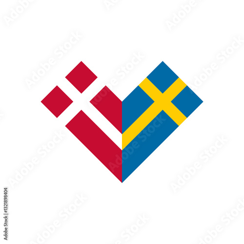 friendship concept. heart shape icon with denmark and sweden flags. vector illustration isolated on white background