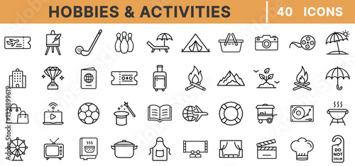 "Hobbies & Activities Icons - Sports, Outdoor, Entertainment, Recreation, Travel, and Leisure Icons Pack"