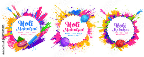 Happy Holi background card design for color festival of India celebration greetings for promotion and advertisement banner