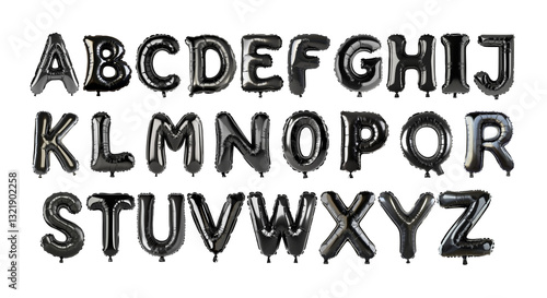 Black Inflated Balloon Alphabet Letters on White Background