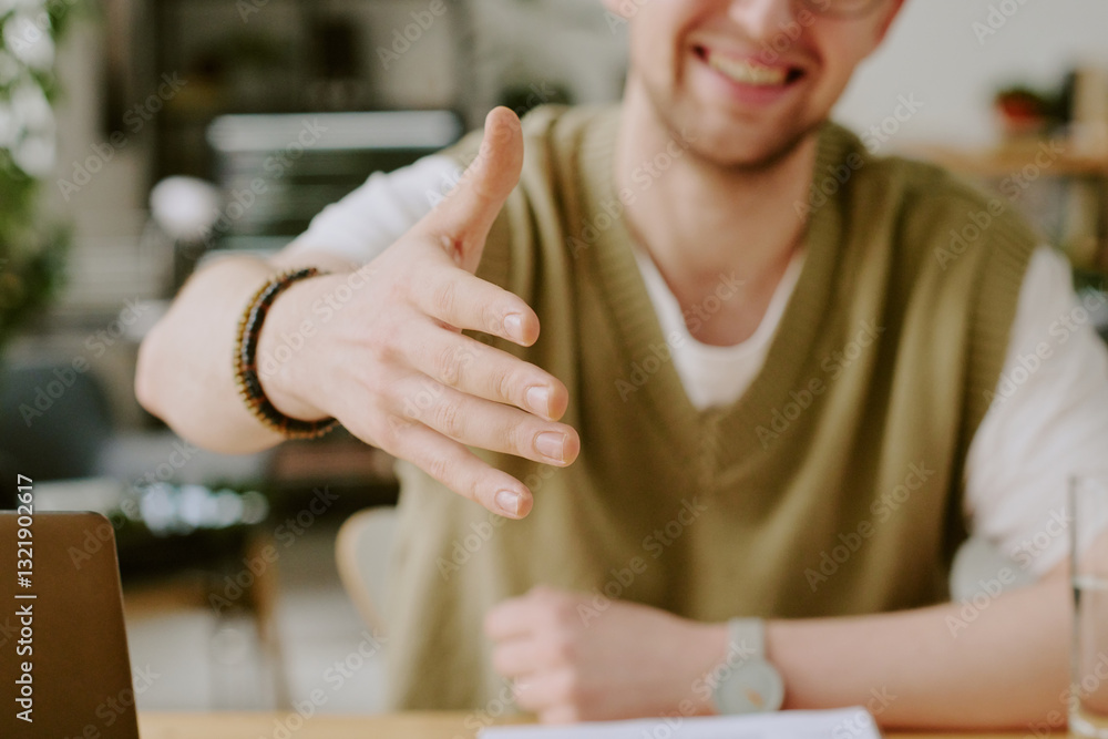 Obraz premium Medium close up of unrecognizable job interviewer giving hand to greet