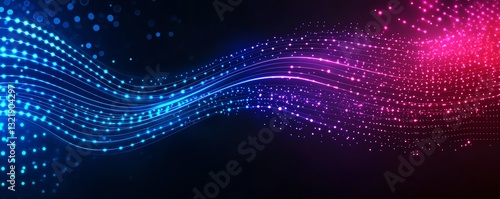A vibrant digital wave pattern featuring shimmering blue and pink dots against a dark background. This abstract design is ideal for backgrounds, wallpapers, or creative projects.