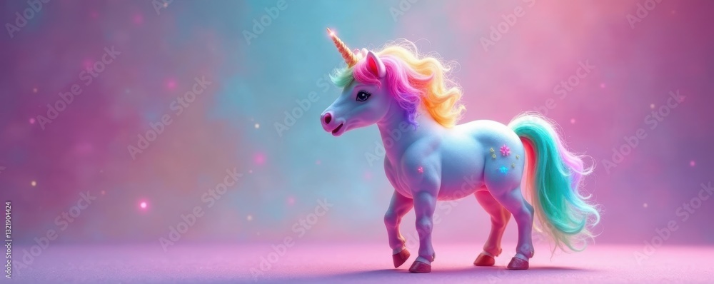 Pastel rainbow unicorn pony, sparkling mane & horn, delicate, sweet Pastel rainbow unicorn pony, sparkling mane & horn, delicate, sweet
