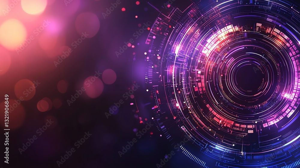 Abstract futuristic background featuring glowing circular patterns and vibrant colors. Ideal for themes of innovation, digital design, and high-tech environments. Abstract futuristic background featuring glowing circular patterns and vibrant colors. Ideal for themes of innovation, digital design, and high-tech environments.