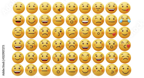 Arrangement of Round Yellow Emoticons Displaying Variety of Facial Expressions