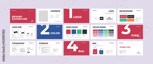 Complete brand guidelines design templates. Creative brand guidelines layout, Professional Logo Presentation, Logo and brand strategy guide, Modern Branding Template